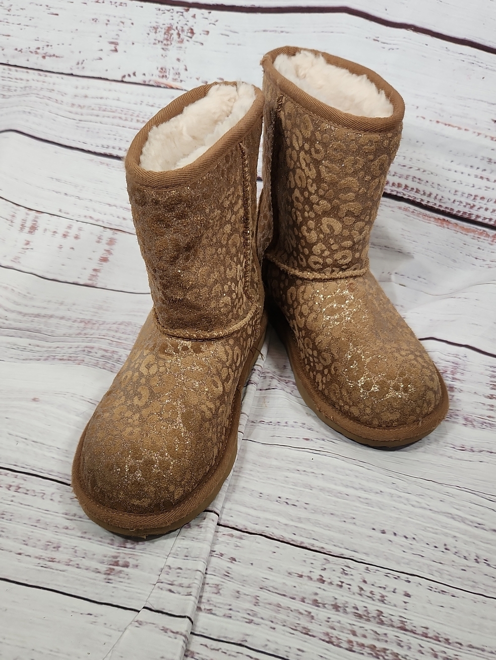 UGG Girls Glitter Leopard Tan Mid-Calf Boots
